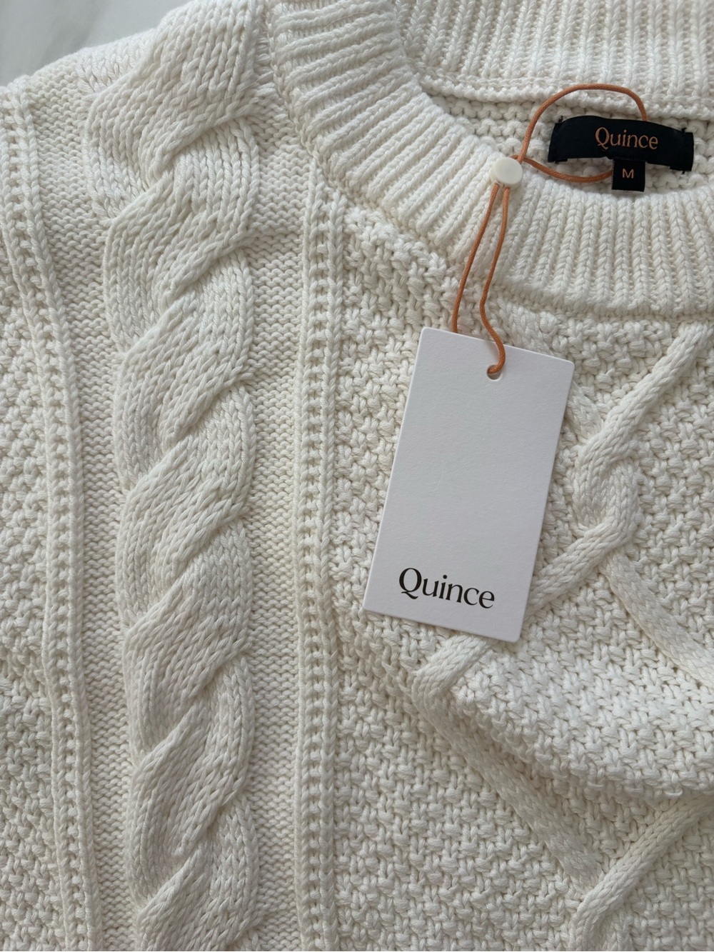 Quince Organic Cotton Cream Cable Knit Crewneck Sweater
